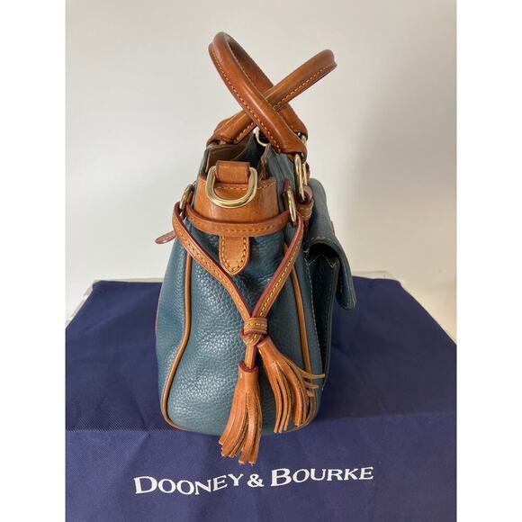 DOONEY & BOURKE NAVY-TEAL  PEBBLED LEATHER LARGE HANDBAG - Picture 2 of 16
